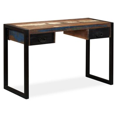 vidaXL skrivebord med 2 skuffer 120x50x76 cm massivt genbrugstræ