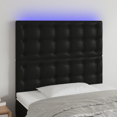 vidaXL sengegavl med LED-lys 90x5x118/128 cm kunstlæder sort