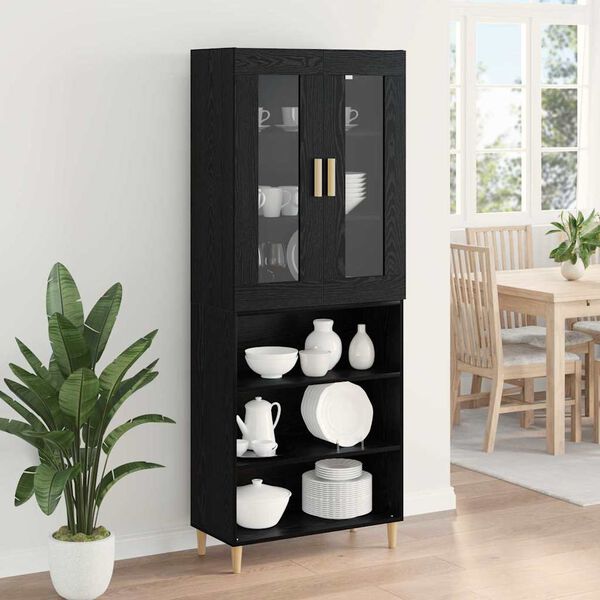 vidaXL Highboard Sort eg 69,5 x 34 x 180 cm Ingeni&oslash;rtr&aelig; og glas