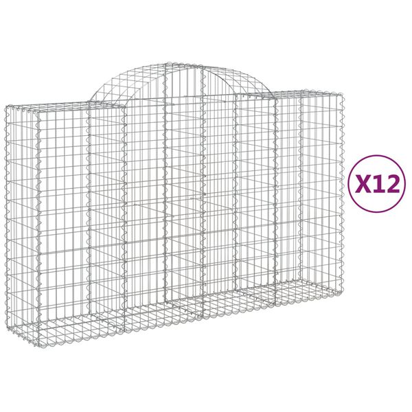 vidaXL buede gabionkurve 12 stk. 200x50x120/140 cm galvaniseret jern