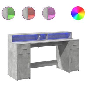 vidaXL skrivebord med LED-lys 160x55x91 cm konstrueret tr&aelig; betongr&aring;