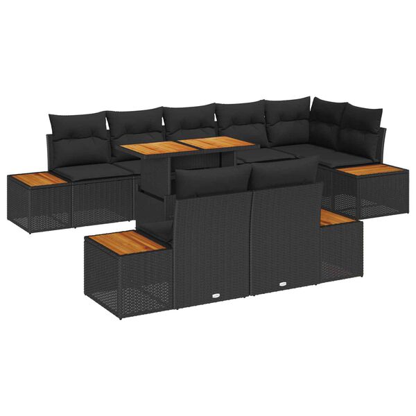 vidaXL Havesofa S&aelig;t med opbevaring 9 pcs Sort Poly rattan