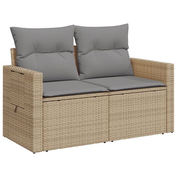 vidaXL 2-personers havesofa med hynder polyrattan beige