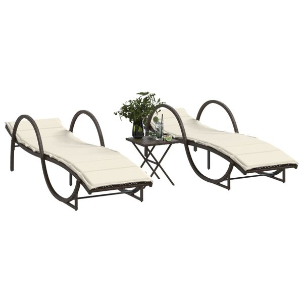 vidaXL liggestole 2 stk. med bord polyrattan brun