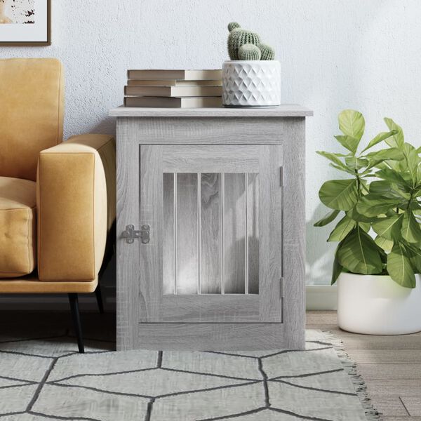 vidaXL hundebur 55x75x65 cm konstrueret tr&aelig; gr&aring; sonoma-eg