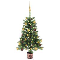 vidaXL kunstigt juletræ med lys og kuglesæt 65 cm grøn