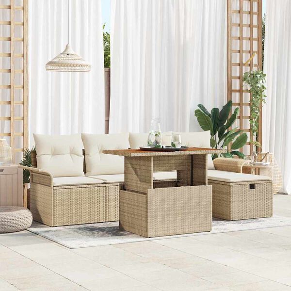 vidaXL Havesofa Sæt 6 pcs Beige polyrattan
