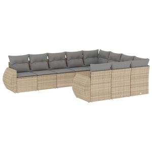 vidaXL sofas&aelig;t til haven 10 dele med hynder polyrattan beige