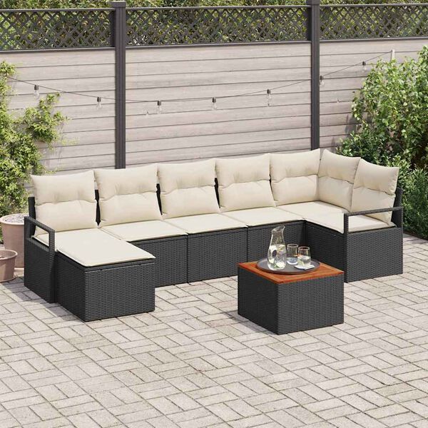 vidaXL Havesofa S&aelig;t med pude 8 pcs Sort Poly rattan
