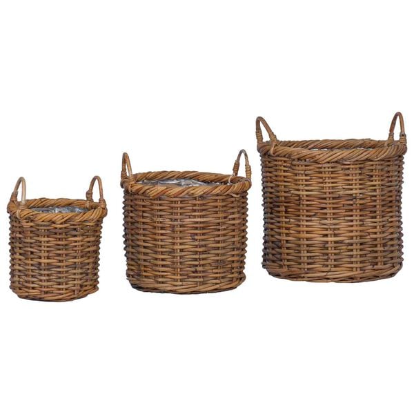 vidaXL Plantekurv med opbevaring 3 pcs Brun Kubu rattan