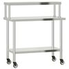 vidaXL k&oslash;kkenbord med tophylde 110x55x120 cm rustfrit st&aring;l