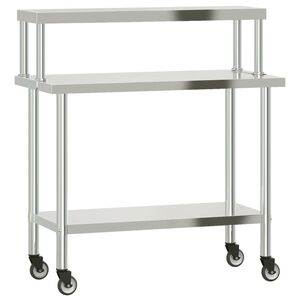vidaXL k&oslash;kkenbord med tophylde 110x55x120 cm rustfrit st&aring;l