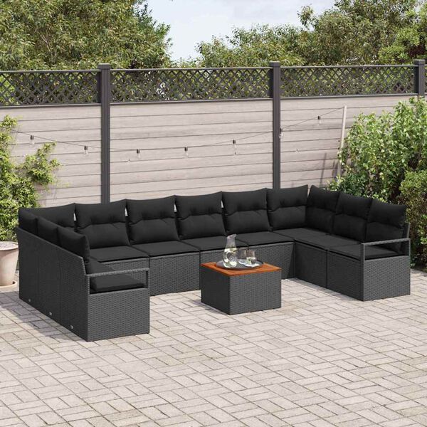 vidaXL Havesofa S&aelig;t med pude 11 pcs Sort polyrattan