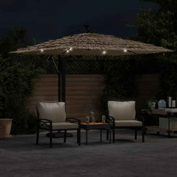 vidaXL haveparasol med LED-lys og st&aring;lstang 269x269x235 cm brun