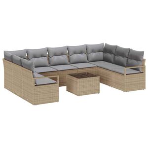 vidaXL Sofa S&aelig;t med pude 10 pcs Beige polyrattan