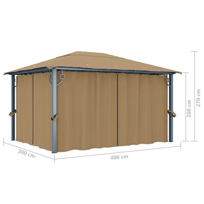 vidaXL pavillon med gardin 400x300 cm aluminium gråbrun