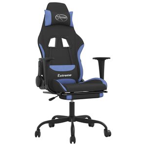vidaXL gamingstol med fodst&oslash;tte stof sort og bl&aring;
