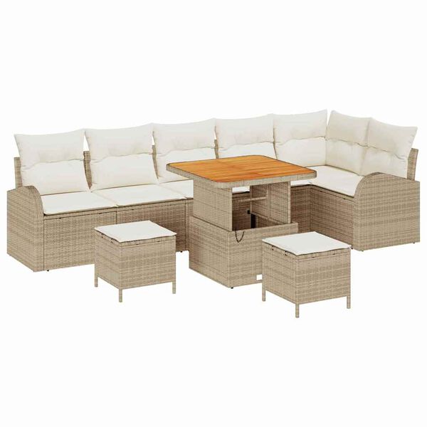 vidaXL Havesofa S&aelig;t med pude 9 pcs Beige polyrattan
