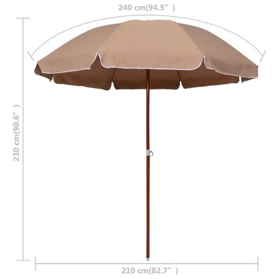 vidaXL parasol med stålstang 240 cm gråbrun