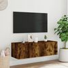 vidaXL v&aelig;gh&aelig;ngt tv-bord med LED-lys 100x35x31 cm r&oslash;get egetr&aelig;sfarve
