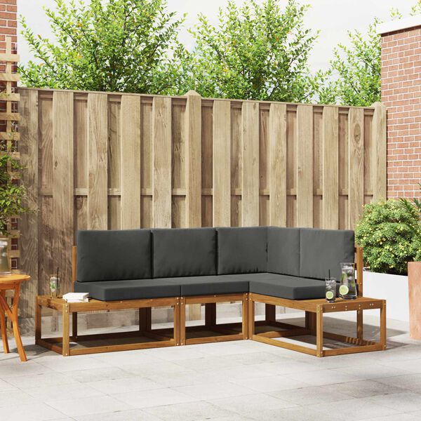 vidaXL Udend&oslash;rs sofagruppe med pude 4 Stk Naturlig og Antracit