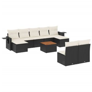 vidaXL sofas&aelig;t til haven 10 dele med hynder polyrattan sort