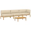 vidaXL Sofa S&aelig;t med pude Ensfarvet 4 pcs Beige Massivt Akacietr&aelig;