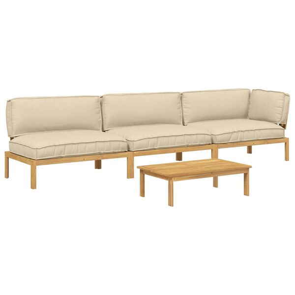 vidaXL Sofa S&aelig;t med pude Ensfarvet 4 pcs Beige Massivt Akacietr&aelig;
