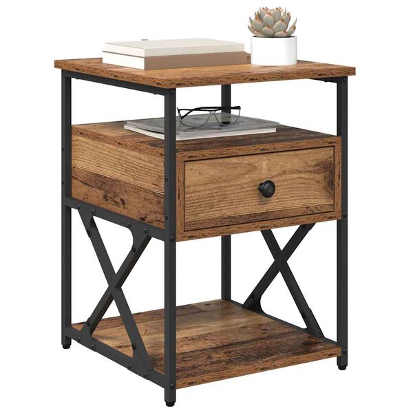 vidaXL Natskab med skuffe Gammelt tr&aelig; 40 x 42 x 55 cm Konstrueret tr&aelig;