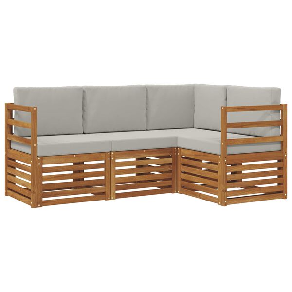 vidaXL Sofas&aelig;t med pude 4 pcs Naturlig og Lys Gr&aring; Massivt Akacietr&aelig;