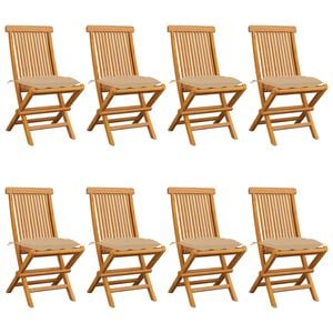 vidaXL Klapstole med beige hynder 8 stk. massivt teaktr&aelig;