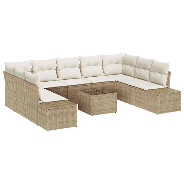 vidaXL Havesofa S&aelig;t med pude 10 pcs Beige polyrattan