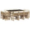 vidaXL spisebordss&aelig;t til haven 11 dele med hynder polyrattan beige