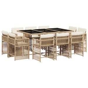vidaXL spisebordss&aelig;t til haven 11 dele med hynder polyrattan beige