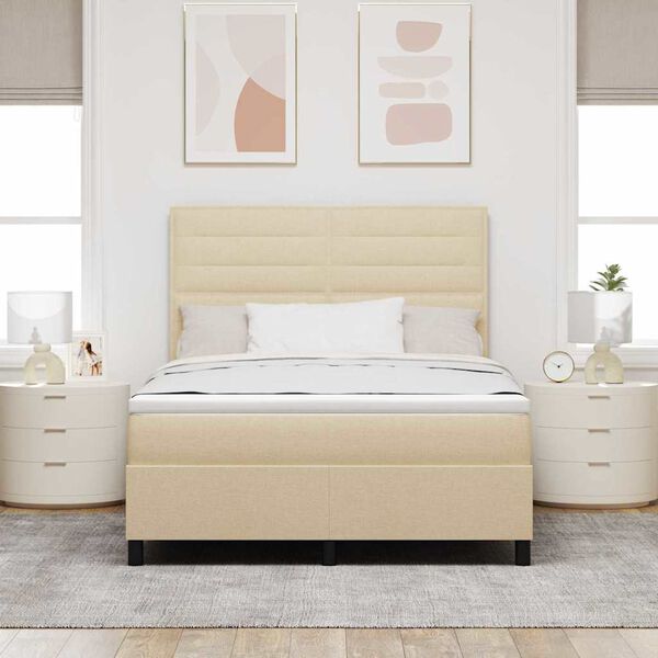 vidaXL Box spring seng med madras med LED Creme 140 x 190 cm Stof
