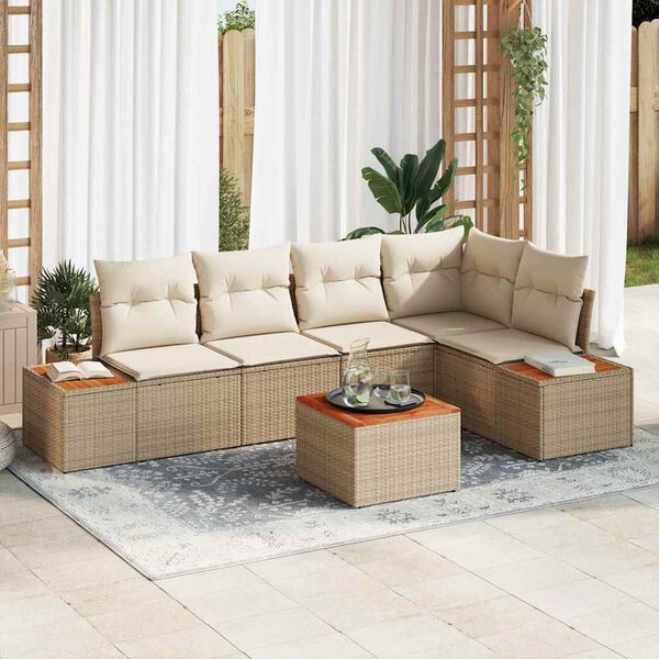 vidaXL Havesofa S&aelig;t med pude 6 pcs Beige Poly rattan