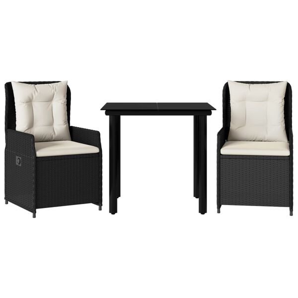 vidaXL spisebordss&aelig;t til haven 3 dele med hynder polyrattan sort