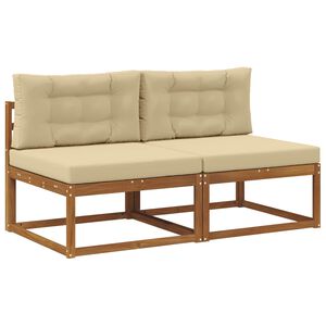 vidaXL Udend&oslash;rs Mellem Sofa med pude 2 Stk Naturfarvet
