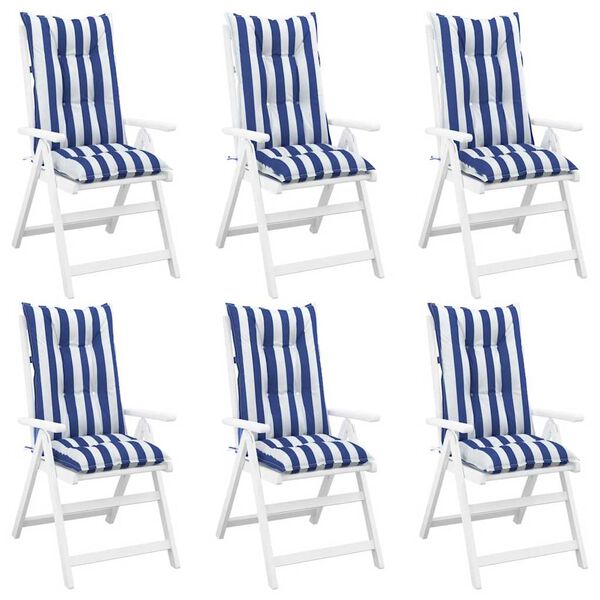 vidaXL stolehynder m. h&oslash;j ryg 6 stk. 120x50x7 cm stof striber bl&aring; hvid