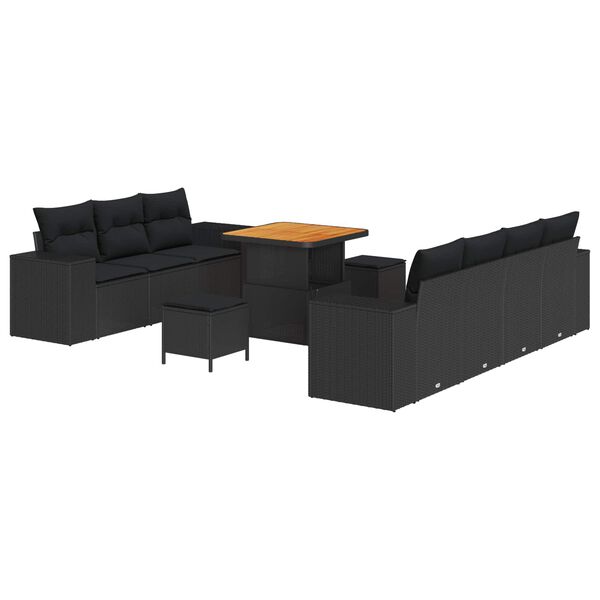 vidaXL Havesofa Sæt 10 pcs Sort polyrattan