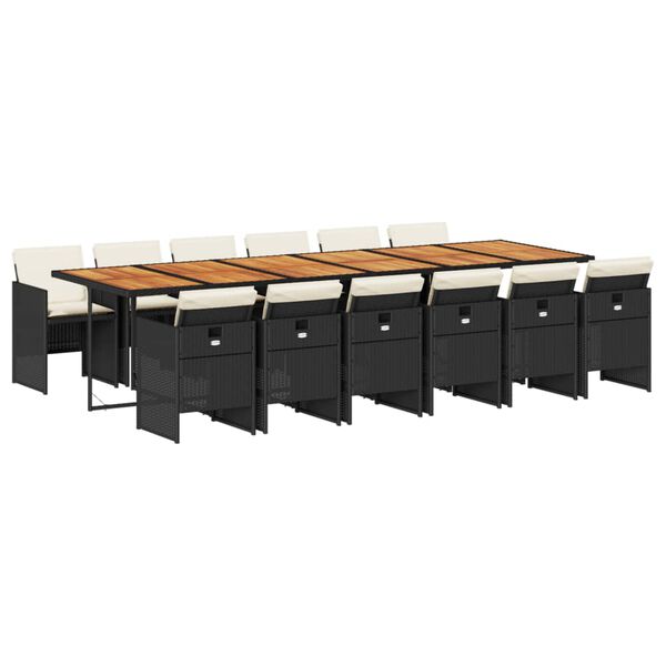 vidaXL spisebordss&aelig;t til haven 13 dele med hynder polyrattan sort