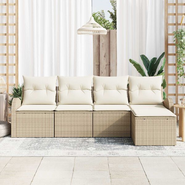 vidaXL Sofa S&aelig;t med pude med opbevaring 5 pcs Beige og hvid polyrattan