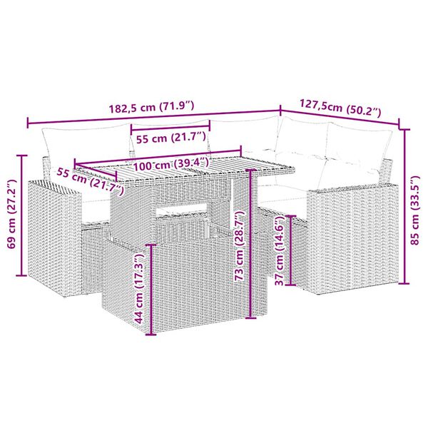 vidaXL sofas&aelig;t til haven 5 dele med hynder polyrattan beige