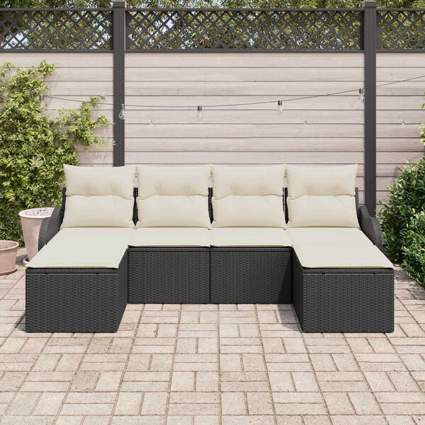 vidaXL Havesofa Sæt med pude 6 pcs Sort Poly rattan