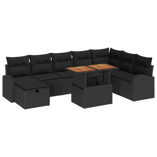 vidaXL Havesofa S&aelig;t med pude med opbevaring 9 pcs Sort polyrattan