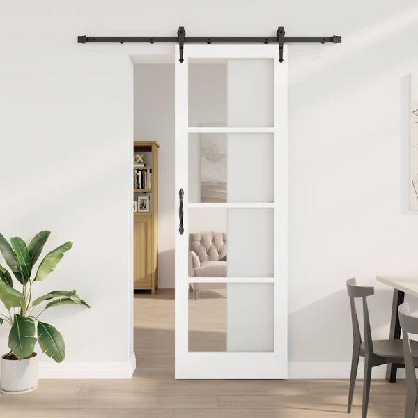 vidaXL Skyded&oslash;r Hvid 78 x 232 cm Massivt fyrretr&aelig; og glas