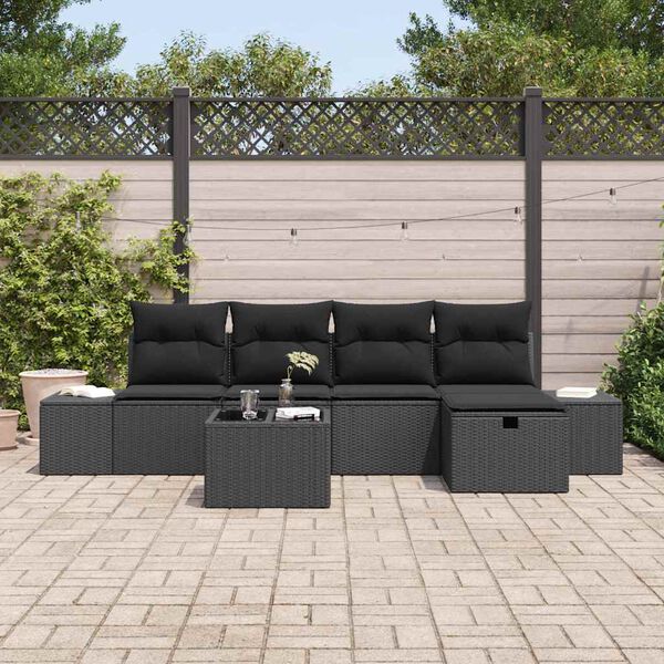 vidaXL Havesofa S&aelig;t med pude 6 pcs Sort 55 x 62 x 69 cm Poly rattan