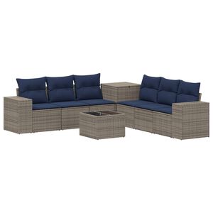 vidaXL Sofa S&aelig;t 8 stk. Gr&aring; og Marinebl&aring; Poly Rattan og St&aring;l