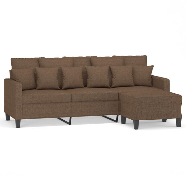 vidaXL 3-personers sofa med fodskammel 180 cm stof Brun