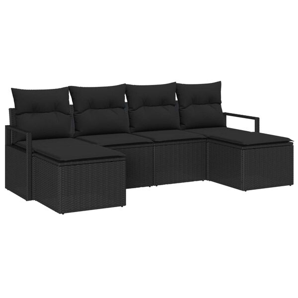 vidaXL Sofa S&aelig;t med pude med opbevaring 6 pcs Sort polyrattan